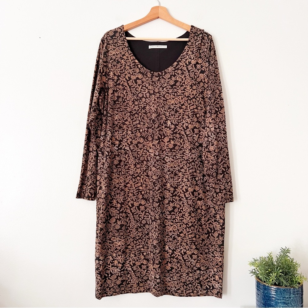 Peruvian Connection Floral Dress Tunic Size XL Pima Cotton Black Brown.